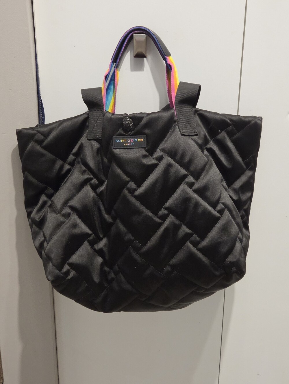 Kurt Geiger Black Quilted Tote with Rainbow Handles